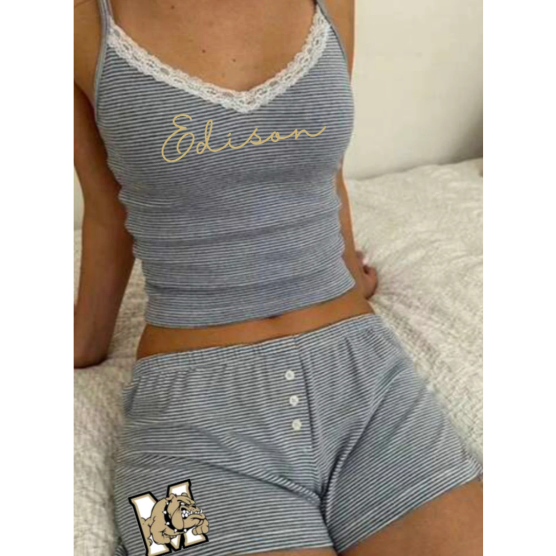 Striped Lace Tank and Shorts PJ Set