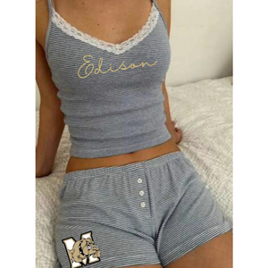 Striped Lace Tank and Shorts PJ Set