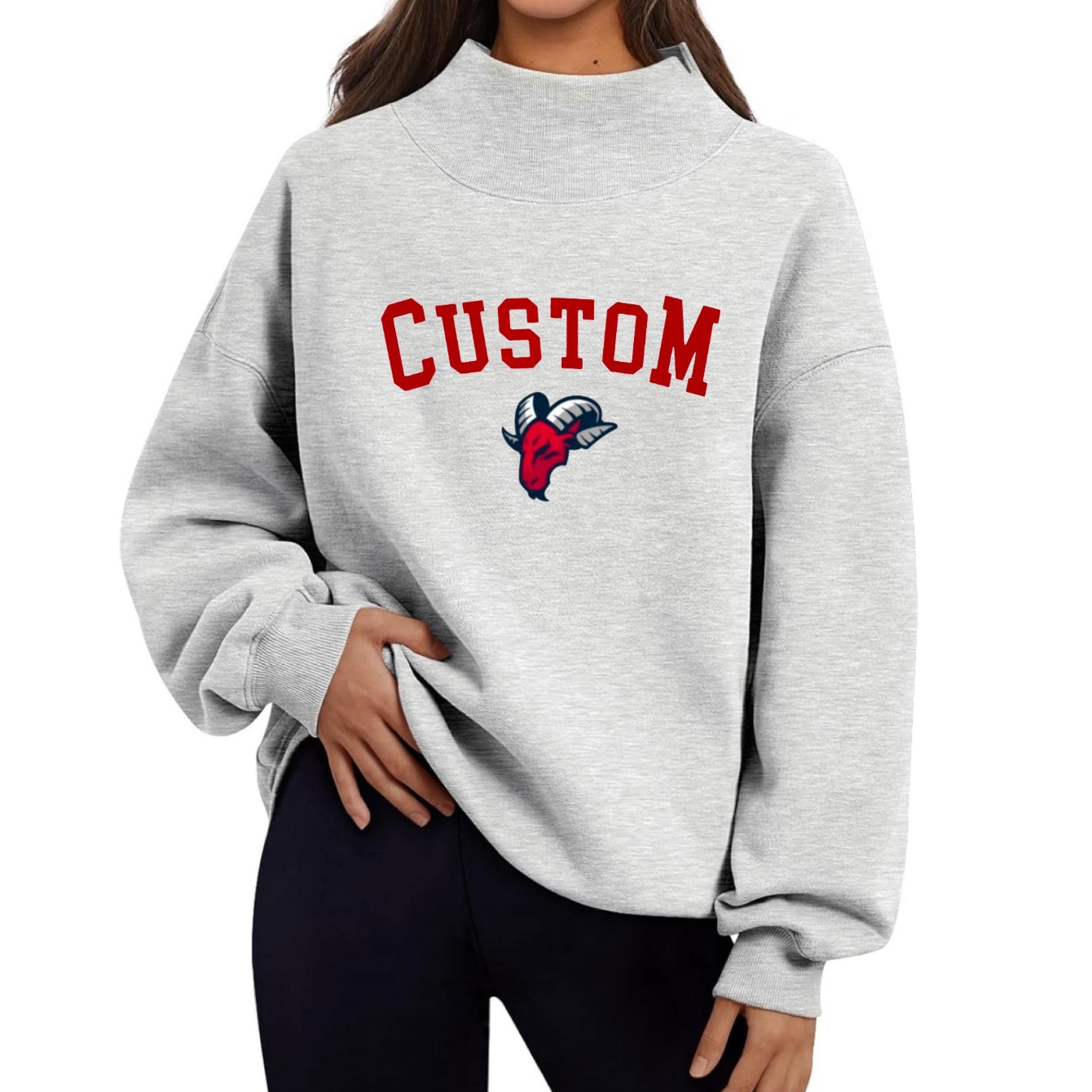 Varsity Arch Text and Logo Mock Neck Sweatshirt