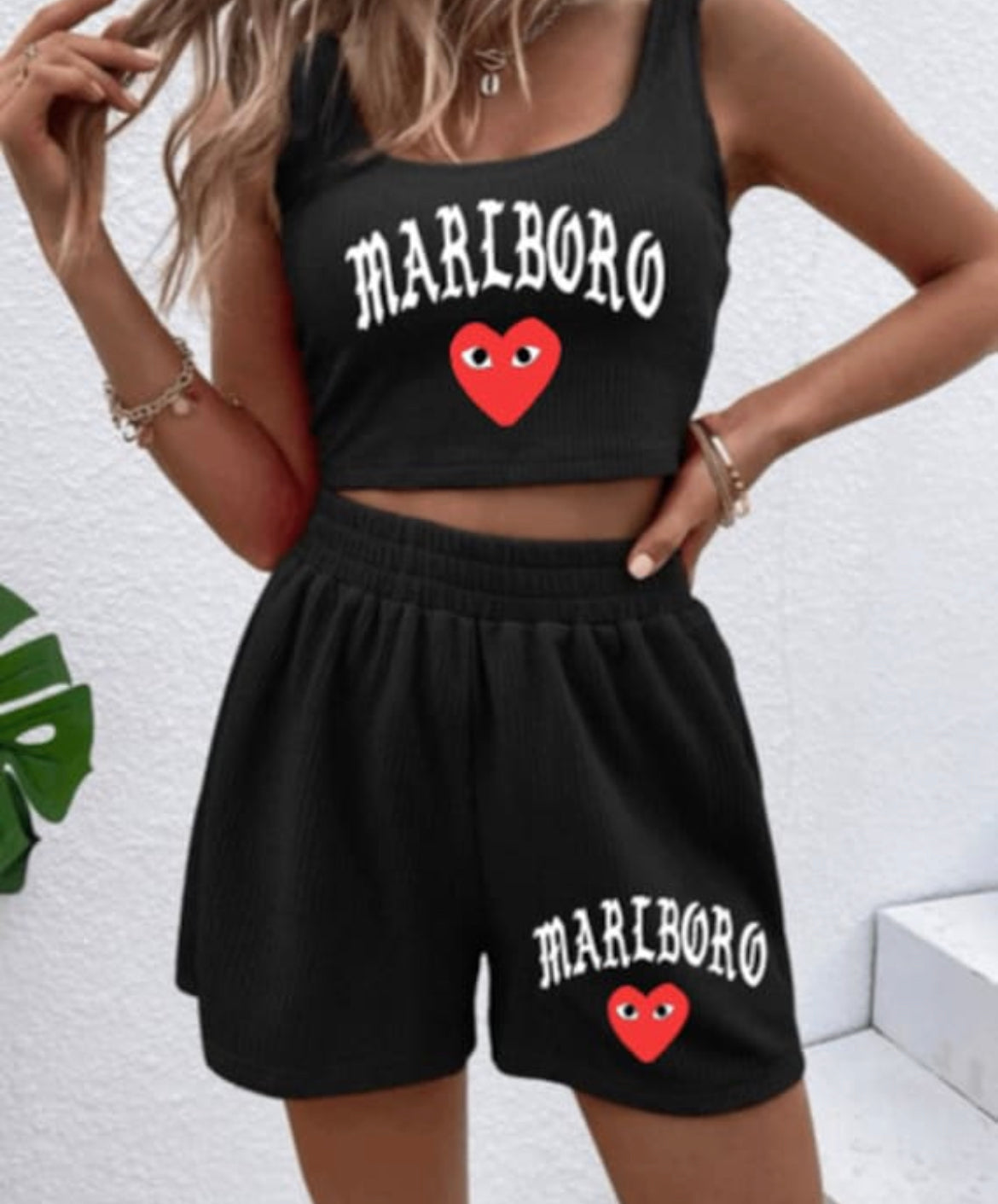 Heart Crop Top and Shorts Lounge Set
