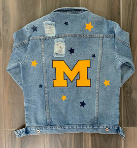 Denim Jacket With Logo and Stars