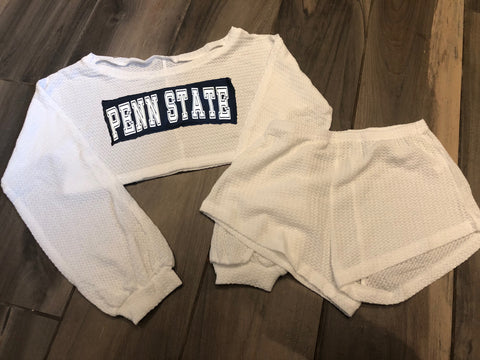 White Waffle Shorts Set