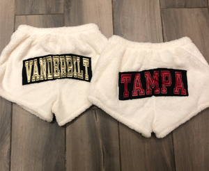 White Fuzzy Drawstring Shorts