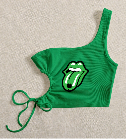 Shamrock Tongue One Shoulder Cut out Crop Top