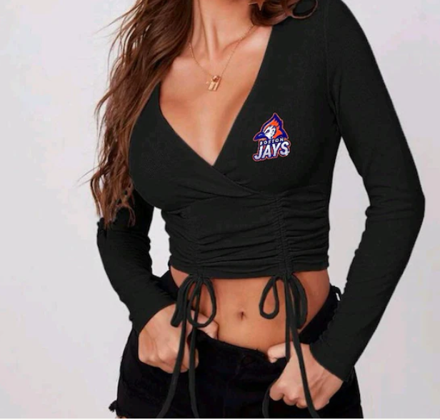 V Neck Adjustable Long Sleeve Crop Top