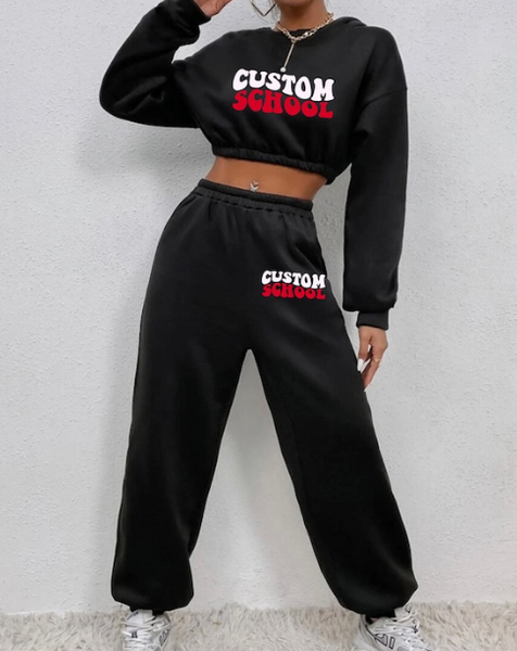 2 Piece Wavy Crop Hoodie and Joggers Set