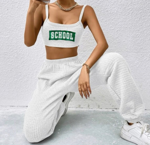 Waffle Crop top and Pants Lounge Set