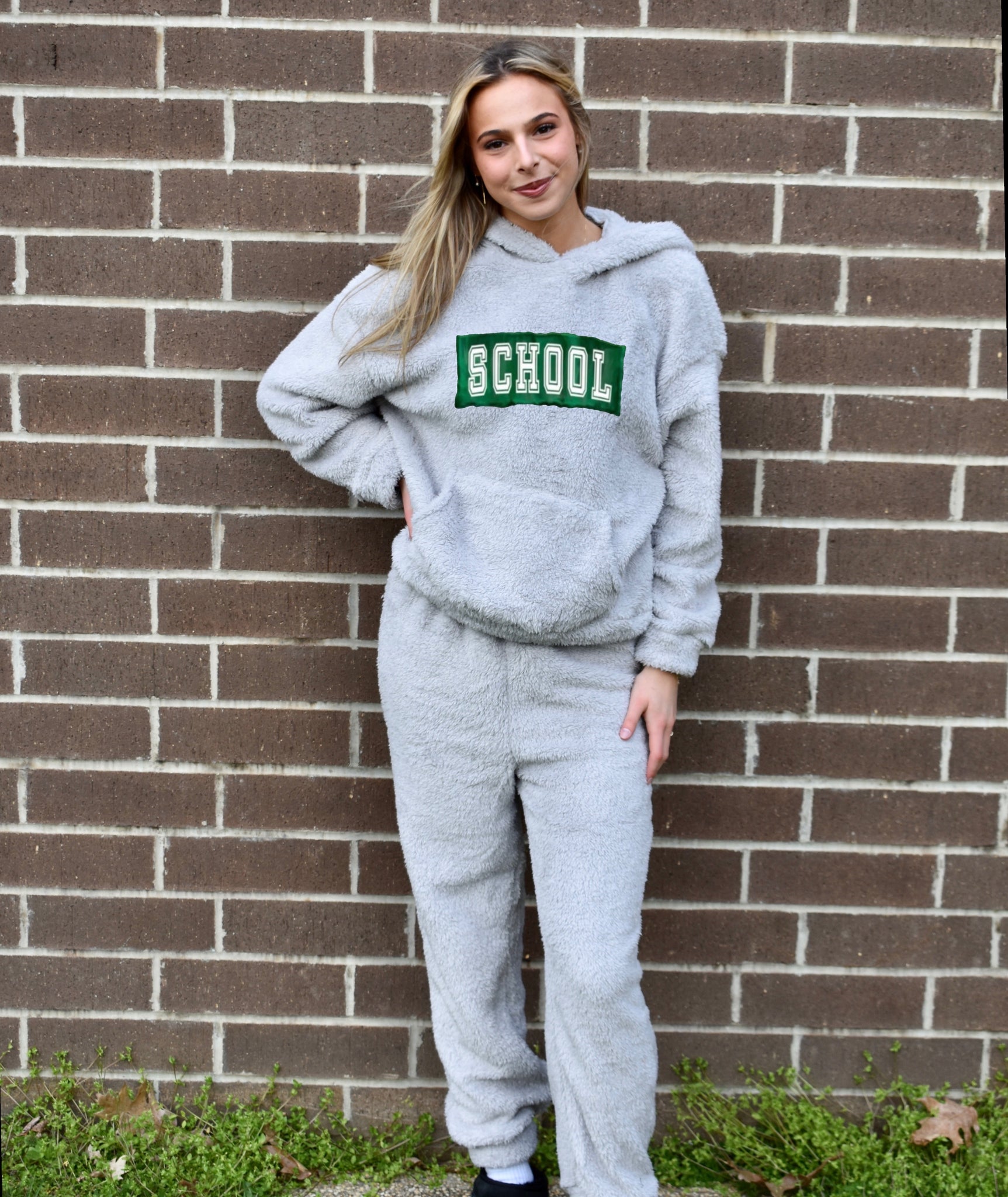 Gray Fuzzy Sweatshirt and Pants Set